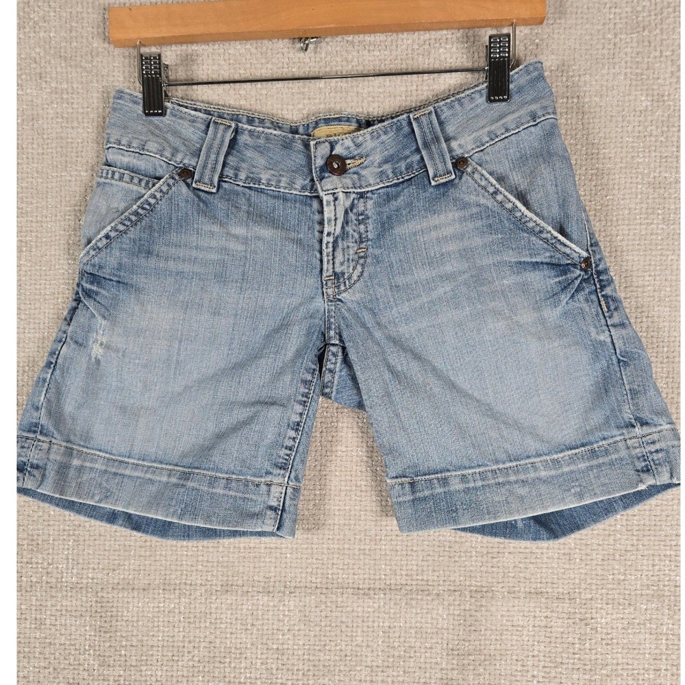 BKE Denim Womens Light Wash Blue Low Rise Cuffed Stretch Jean Shorts Size 25